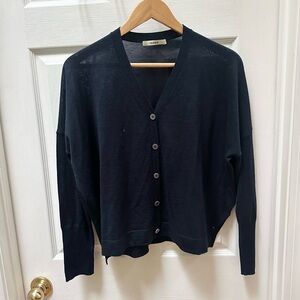 Odeeh navy blue merino wool Women's cardigan Sweater m medium